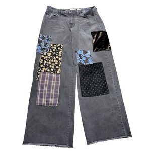 LOGO‎ Lori Goldstein Limited Edition Patchwork Wide Leg Jeans Gray Womens 14